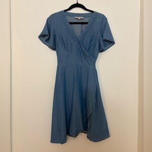 LOFT short Sleeve Wrap Midi Denim Dress Women’s 4 Denim Blue